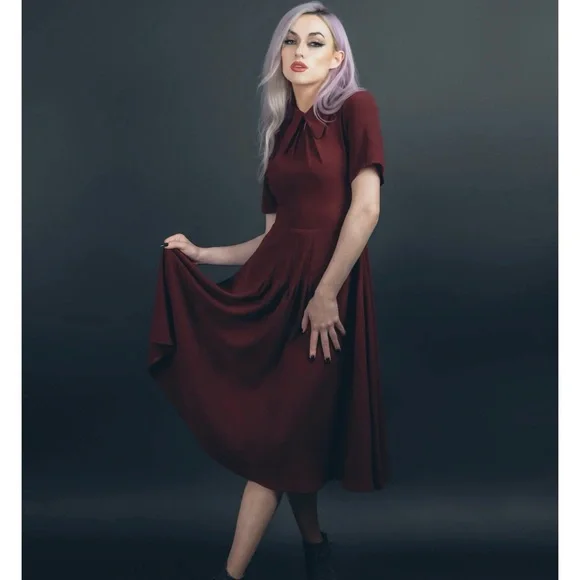 Burgundy Lively Ghosts Overlook A-Line Midi Dress - Picture 2 of 13